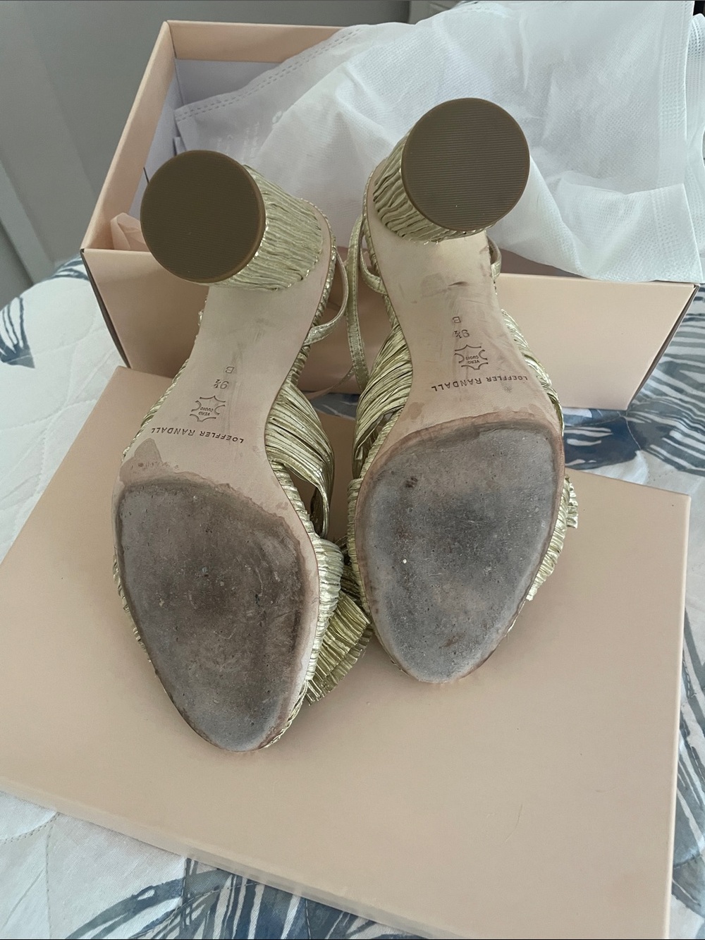 Loeffler Randall Gold Pleated Knot Slingback Heels - Picture 3 of 5